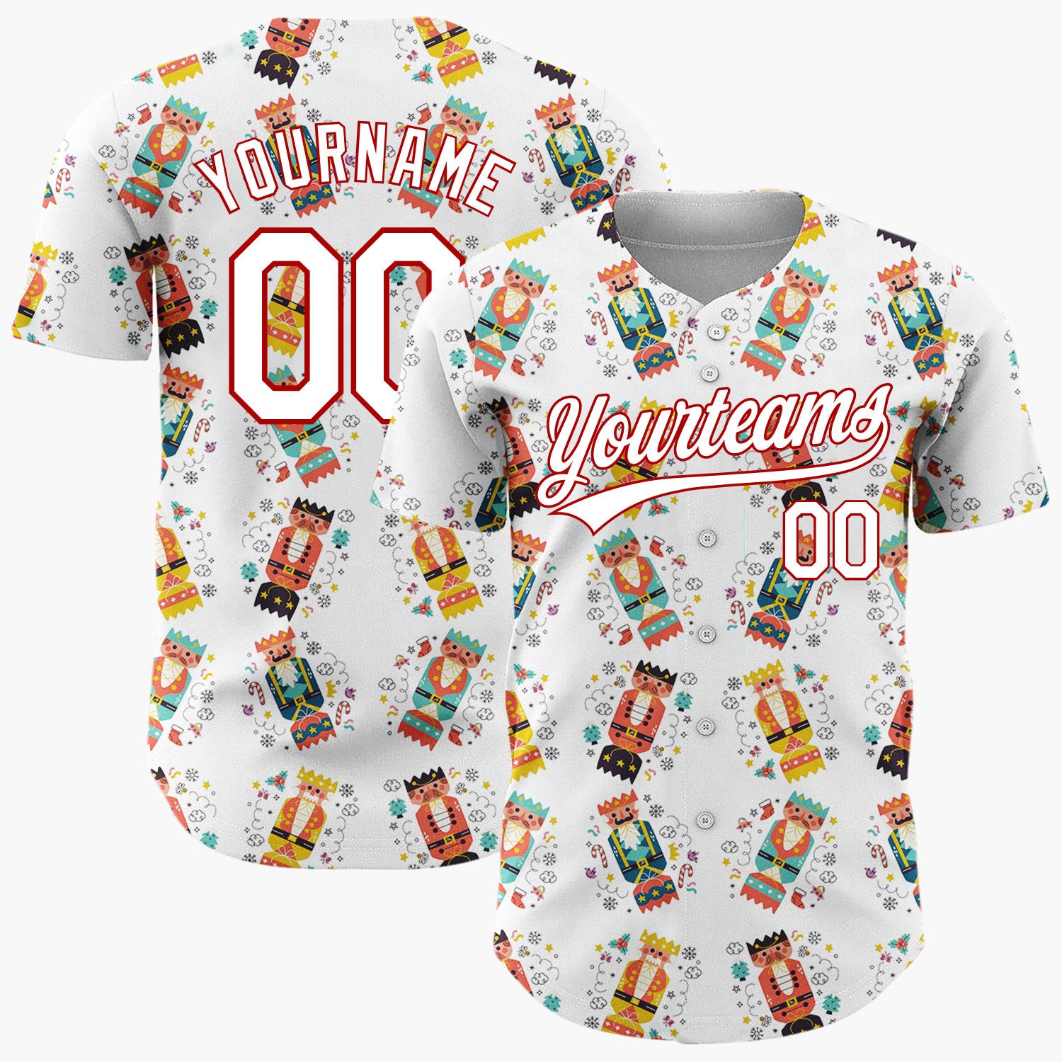 Custom White Red Nutcracker Cracker Christmas Baseball Jersey