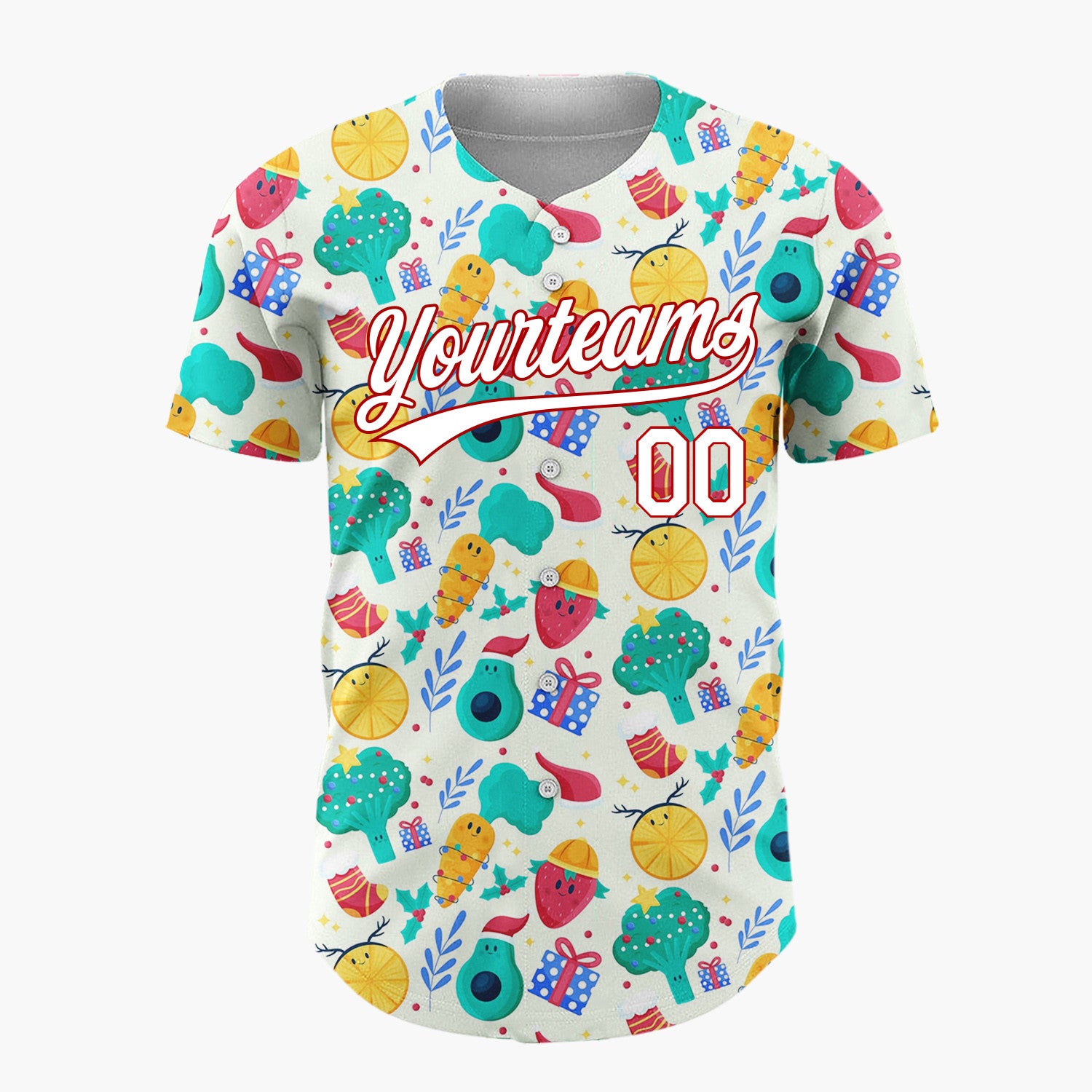 Custom Yellow Green Fruits Vegetables And Gifts Funny Christmas Baseball Jersey
