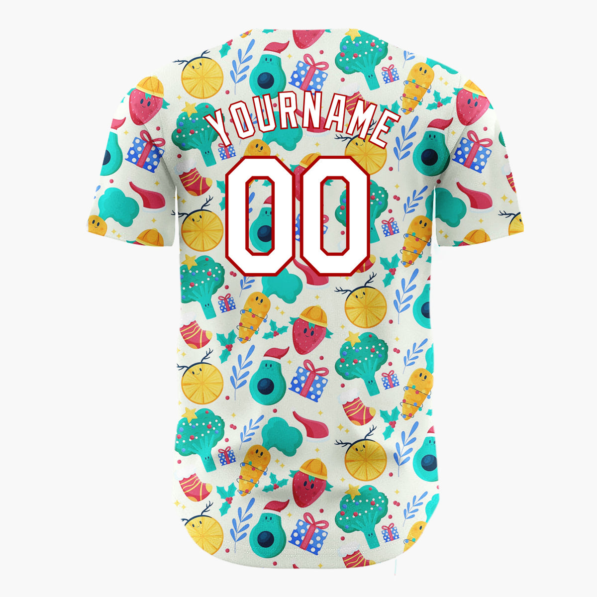 Custom Yellow Green Fruits Vegetables And Gifts Funny Christmas Baseball Jersey