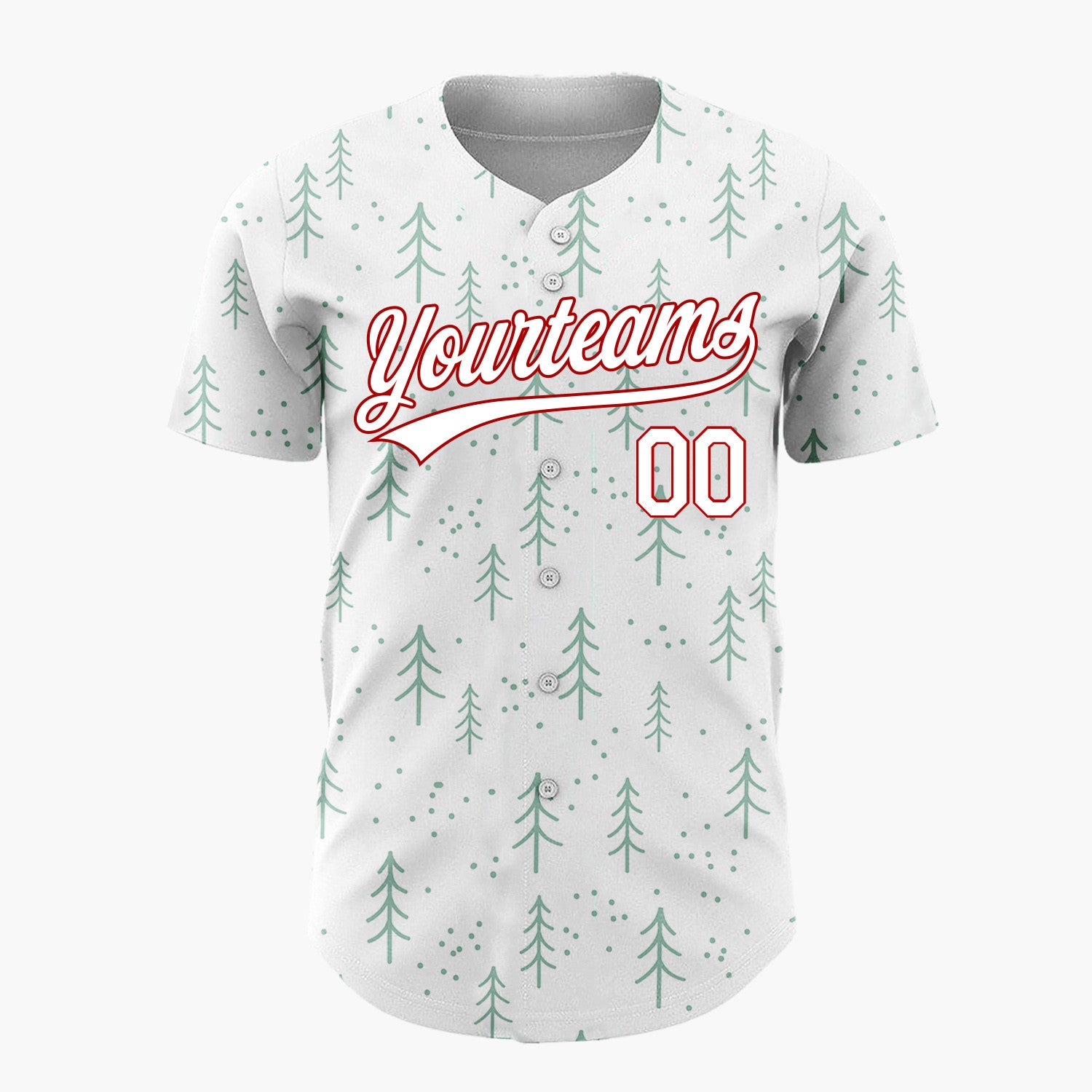 Custom White Scattered Green Pine Trees Dots Minimalist Forest Pattern Christmas Baseball Jersey