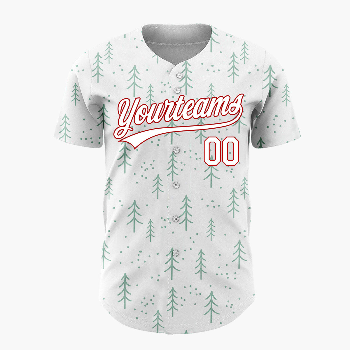 Custom White Scattered Green Pine Trees Dots Minimalist Forest Pattern Christmas Baseball Jersey