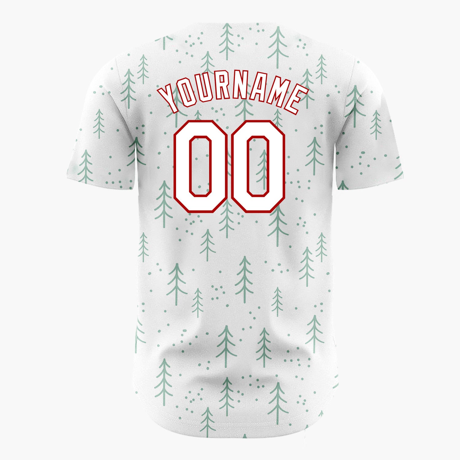 Custom White Scattered Green Pine Trees Dots Minimalist Forest Pattern Christmas Baseball Jersey