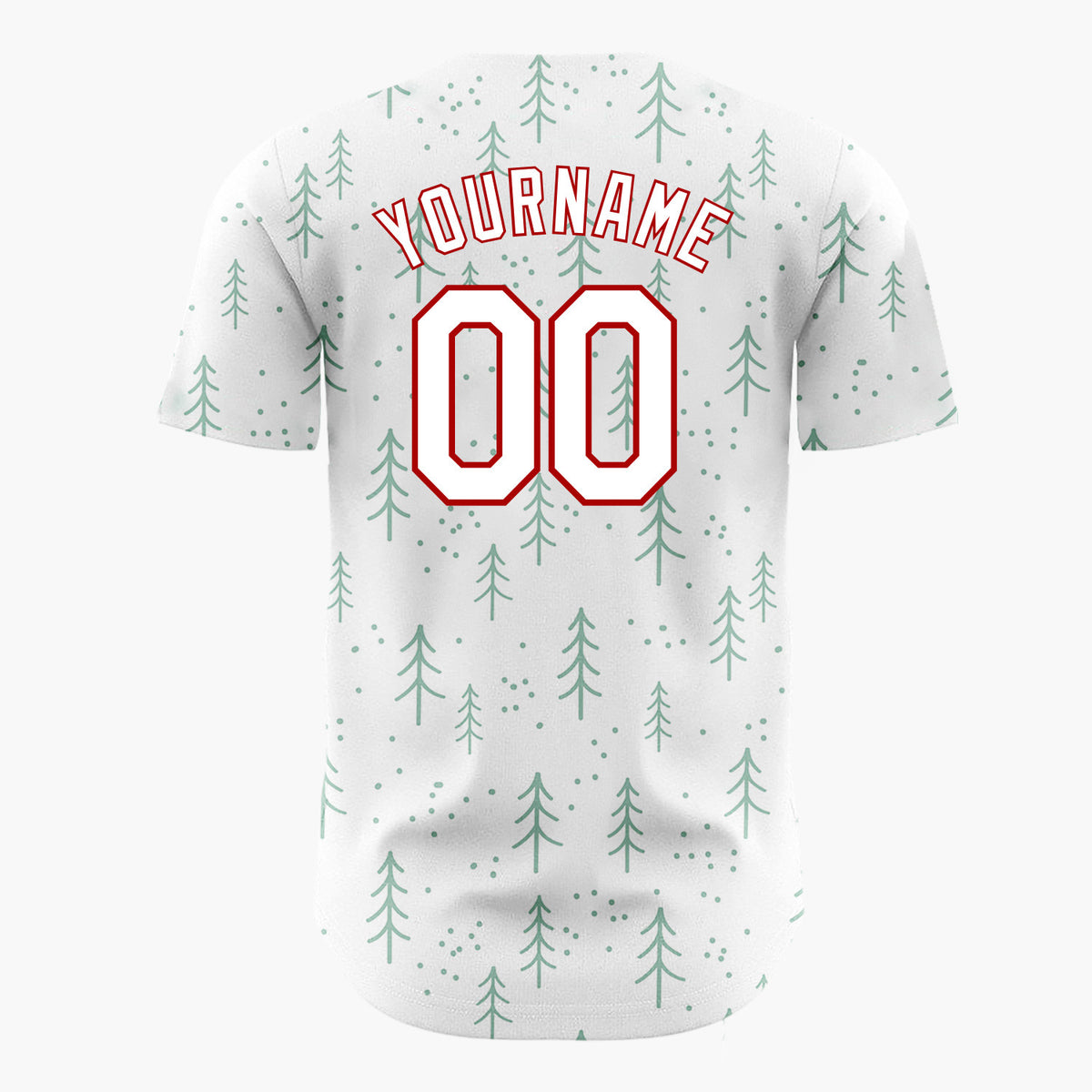 Custom White Scattered Green Pine Trees Dots Minimalist Forest Pattern Christmas Baseball Jersey