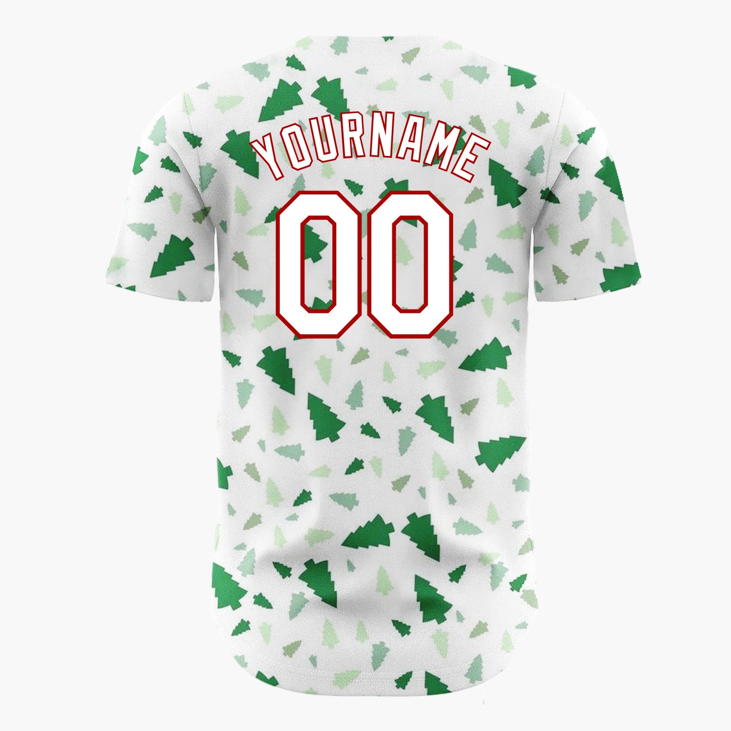 Custom White Scattered Shades Green Fir Tree Shapes Minimalist Christmas Baseball Jersey