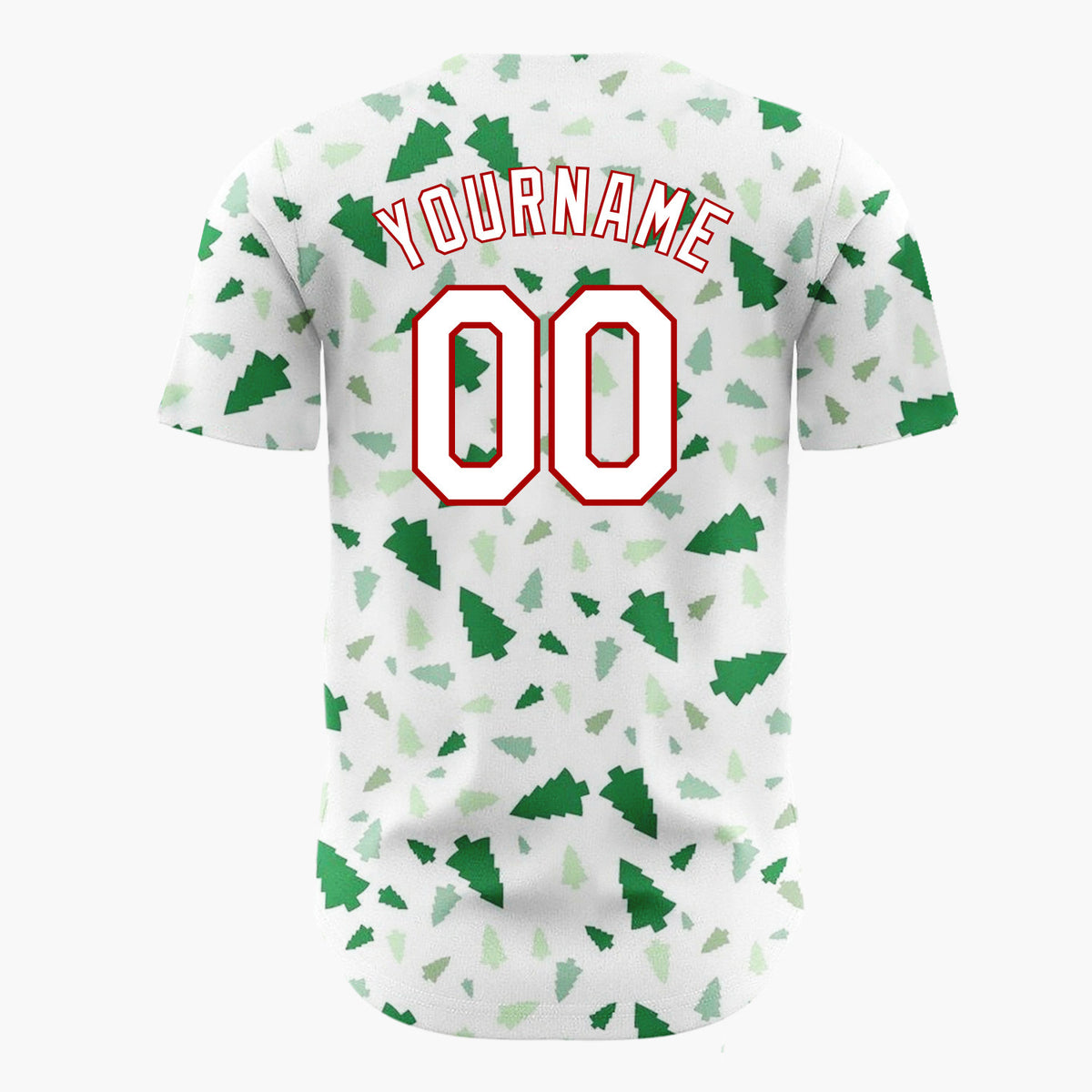 Custom White Scattered Shades Green Fir Tree Shapes Minimalist Christmas Baseball Jersey