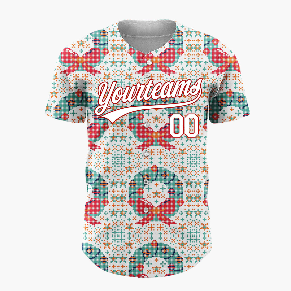 Custom White Wreath Cross Stitch Sweater Pattern Christmas Baseball Jersey