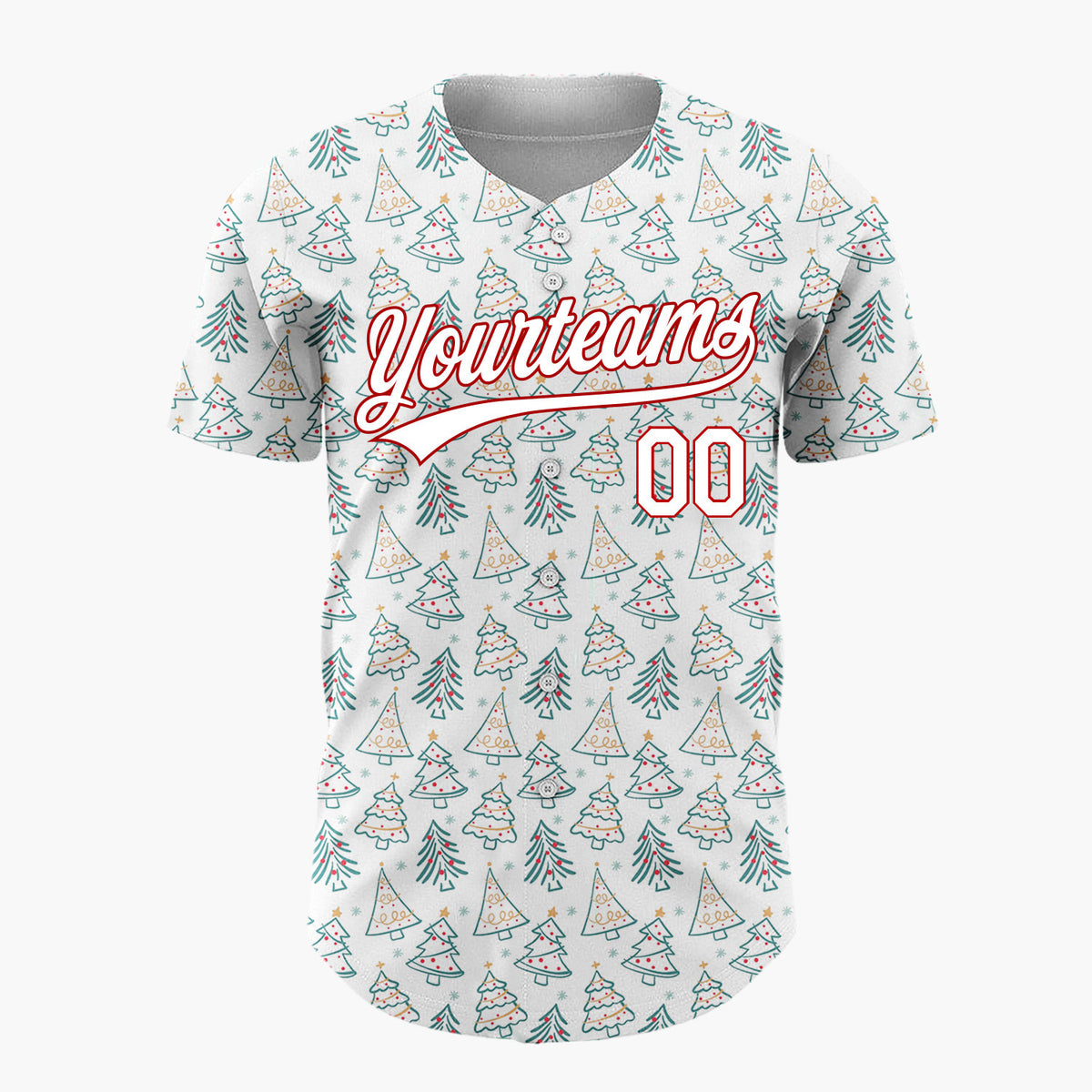 Custom White Teal Christmas Trees Minimalist Doodle Pattern Christmas Baseball Jersey