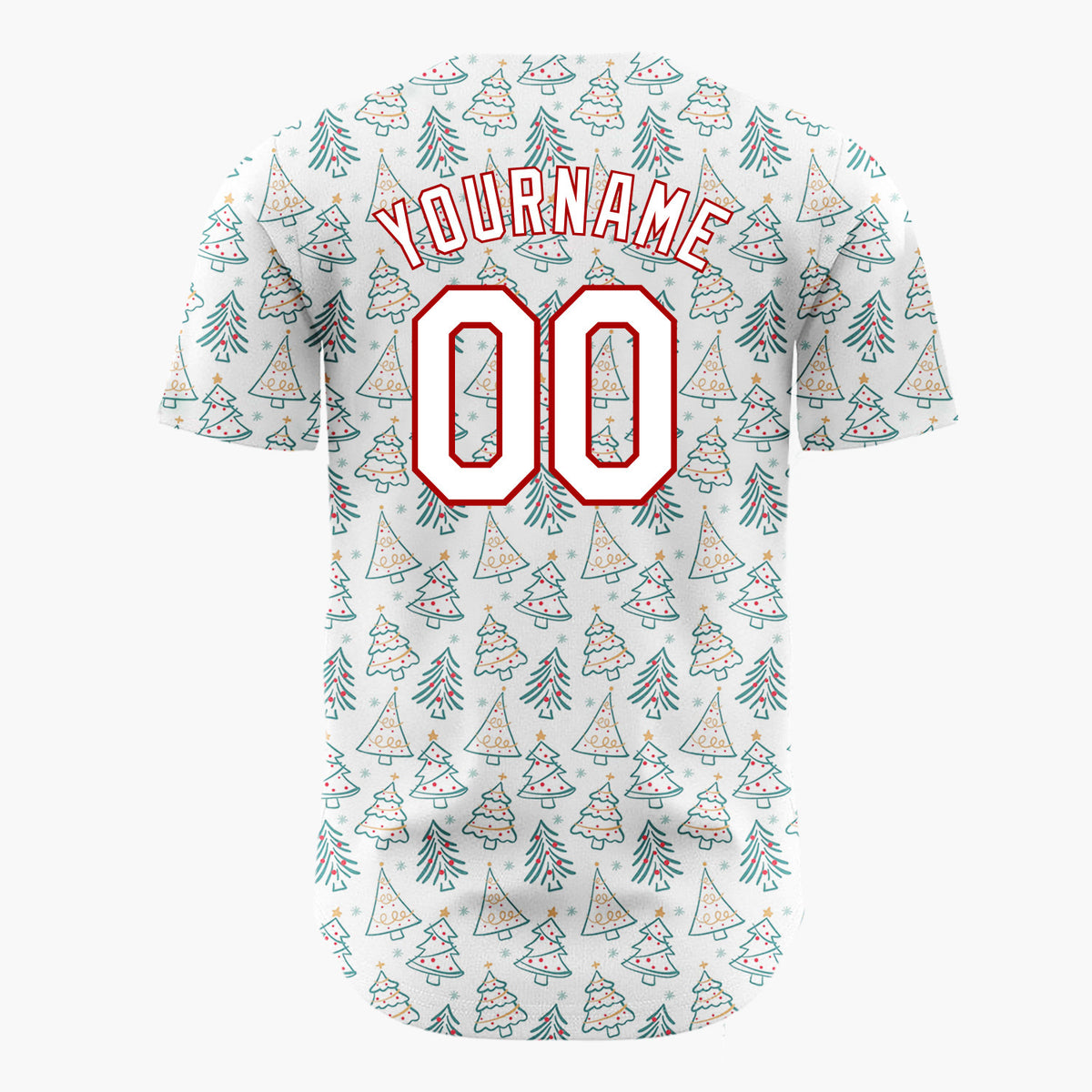 Custom White Teal Christmas Trees Minimalist Doodle Pattern Christmas Baseball Jersey