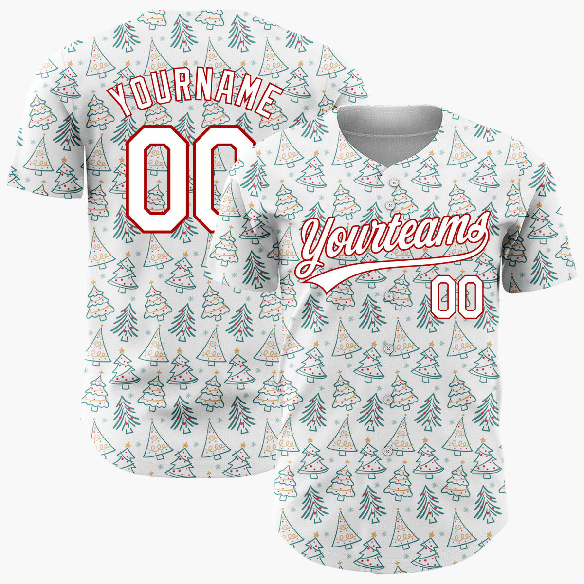 Custom White Teal Christmas Trees Minimalist Doodle Pattern Christmas Baseball Jersey