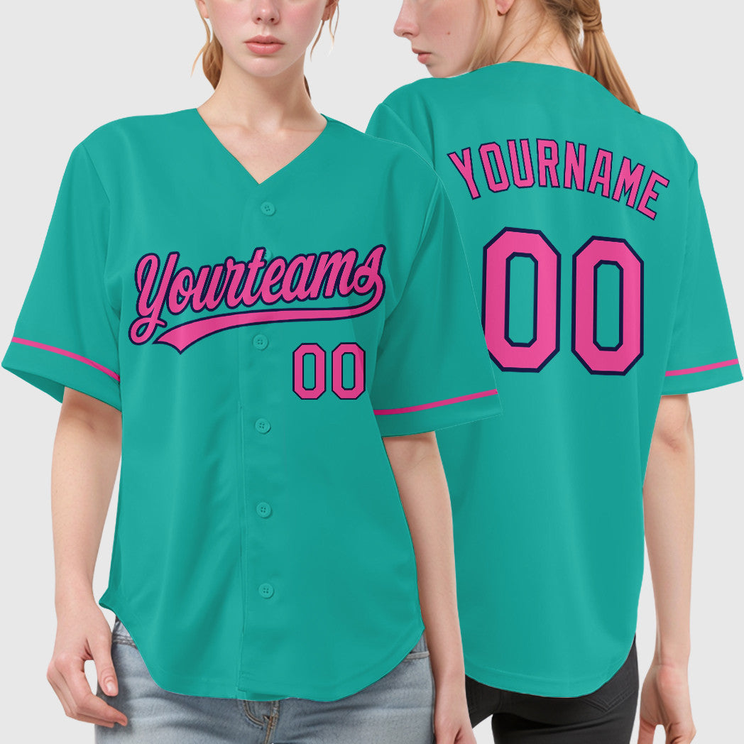 Custom Aqua Pink Baseball Jersey