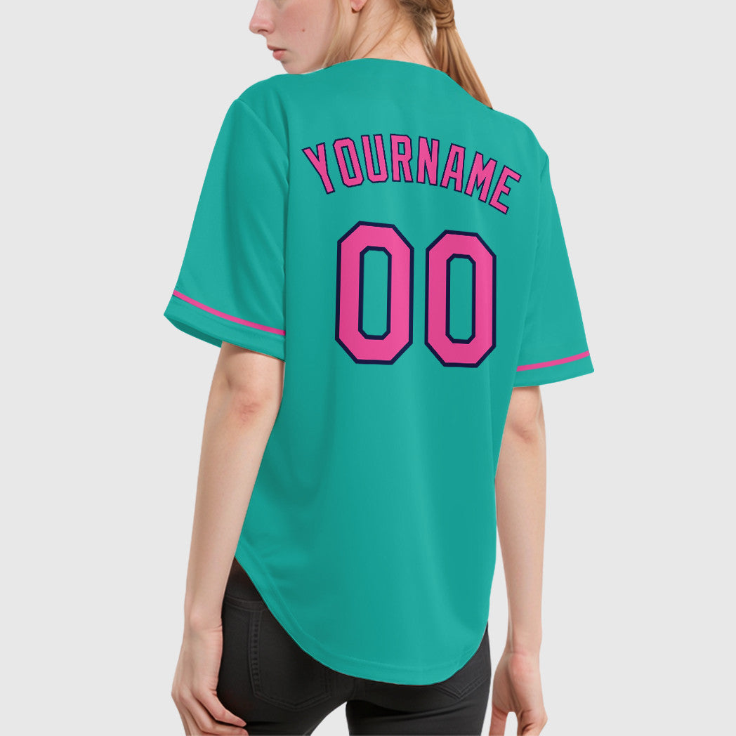 Custom Aqua Pink Baseball Jersey