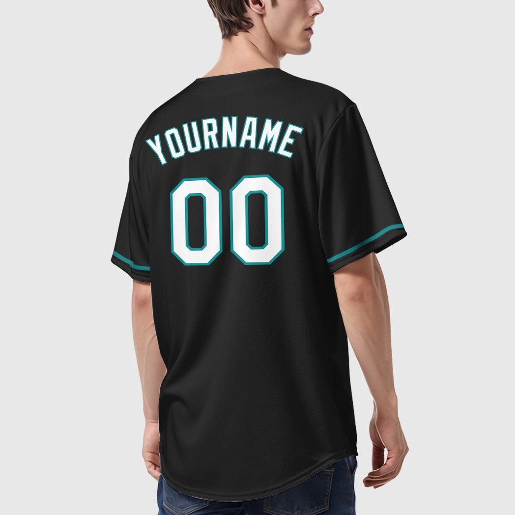 Custom Black White Teal Baseball Jersey