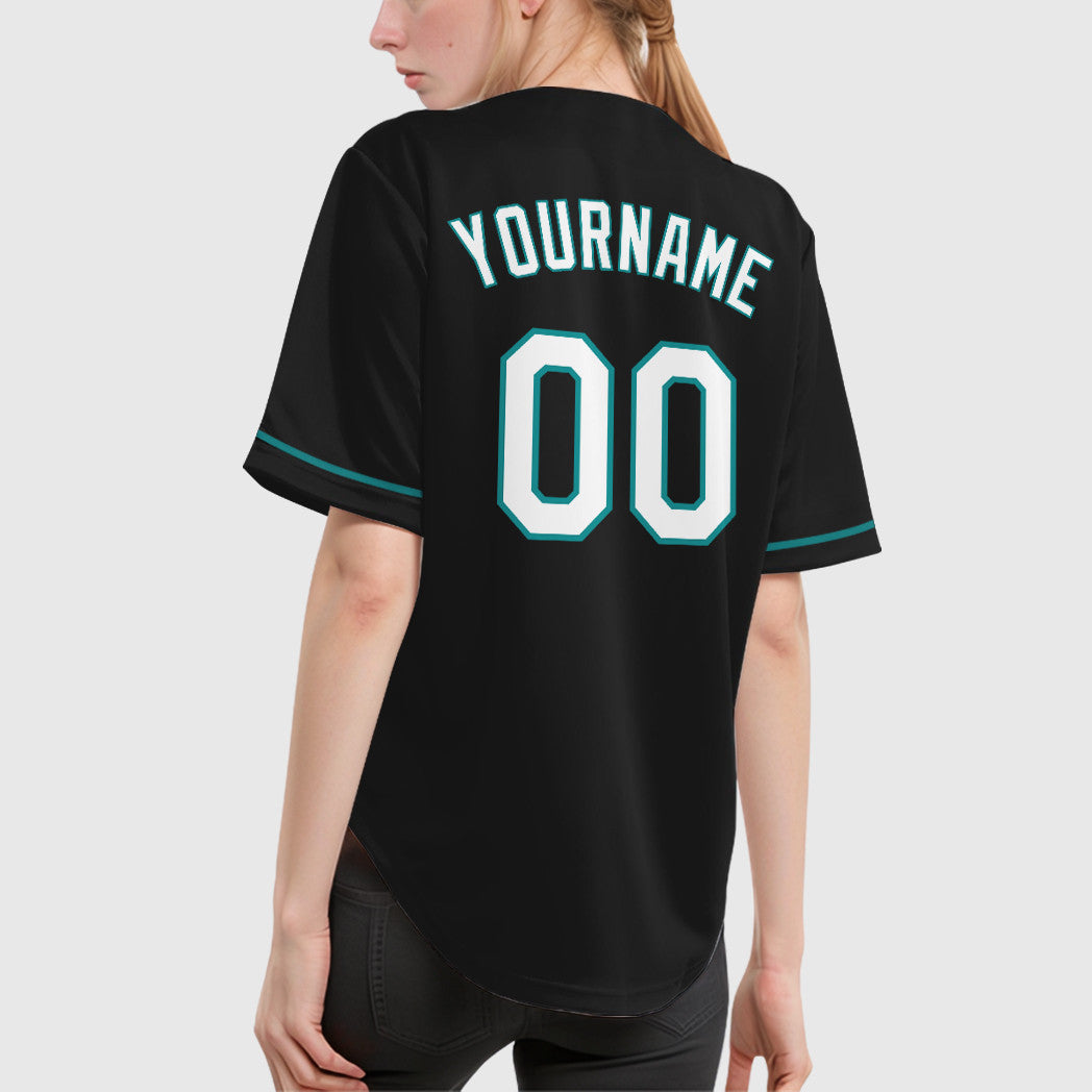 Custom Black White Teal Baseball Jersey