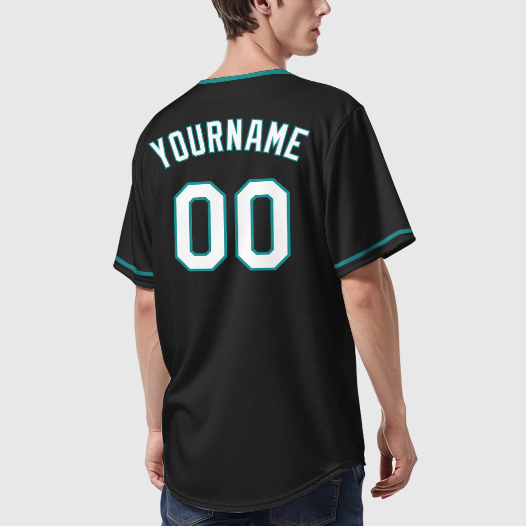 Custom Black White Teal Baseball Jersey