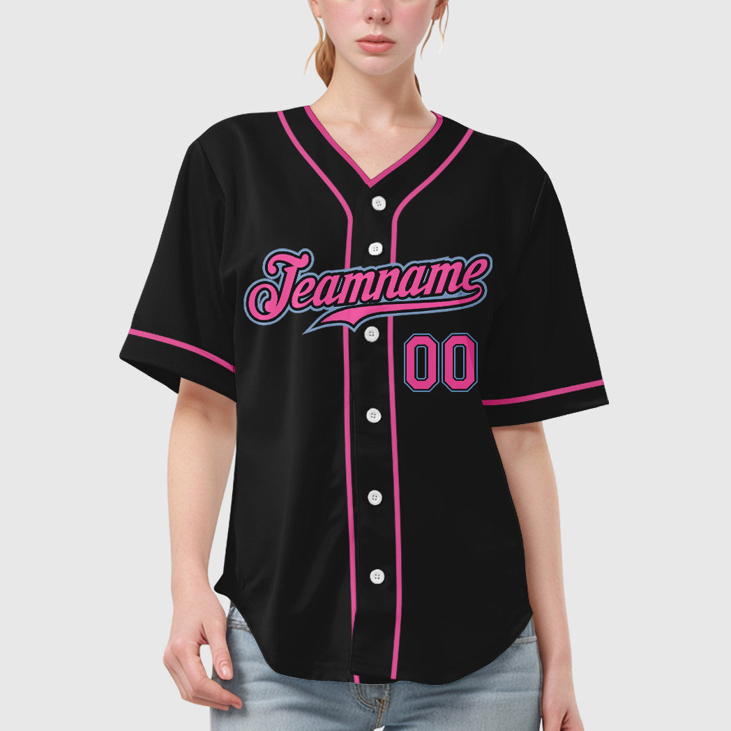 Custom Black Light Blue Pink Piping Baseball Jersey
