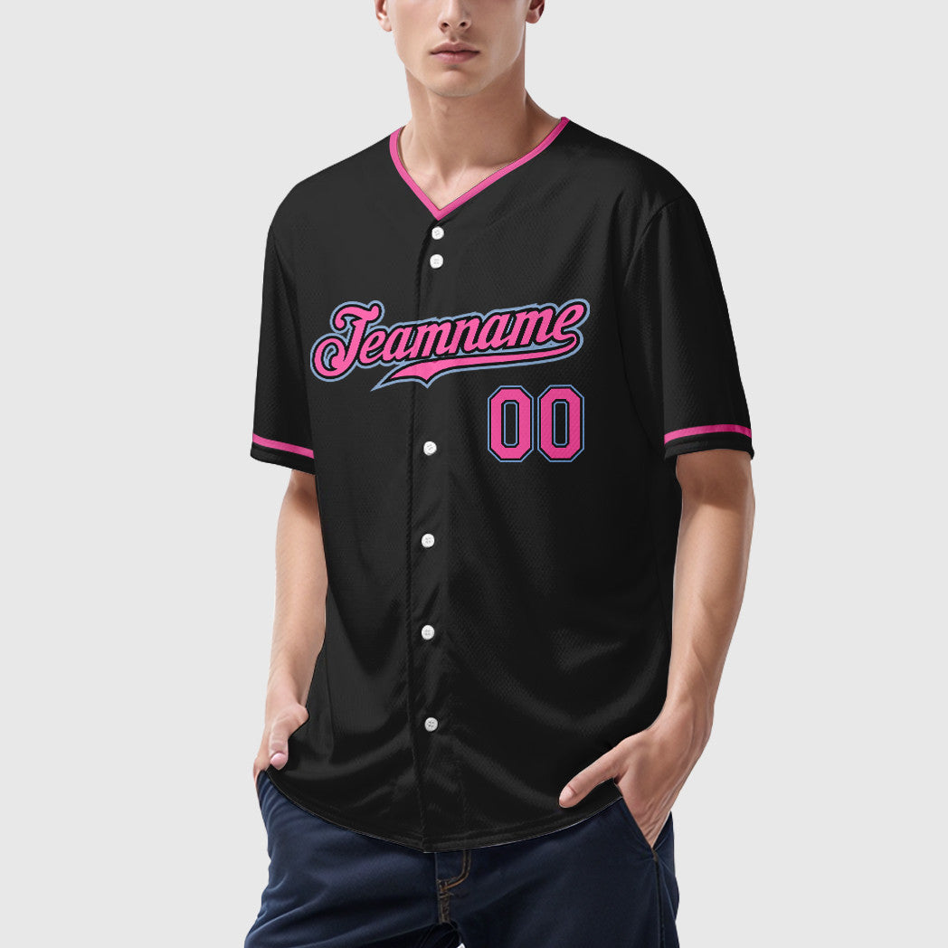 Custom Black Light Blue Pink Baseball Jersey