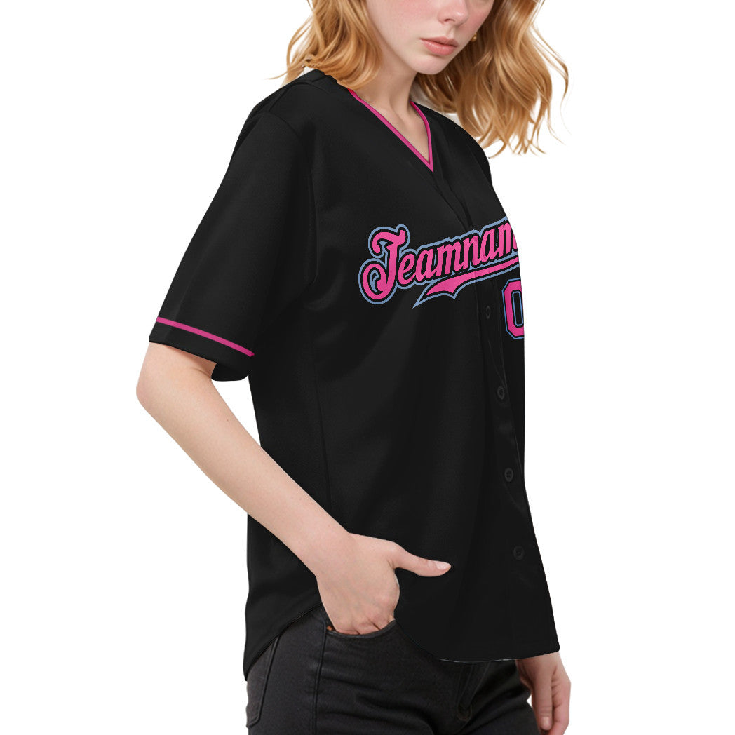 Custom Black Light Blue Pink Baseball Jersey