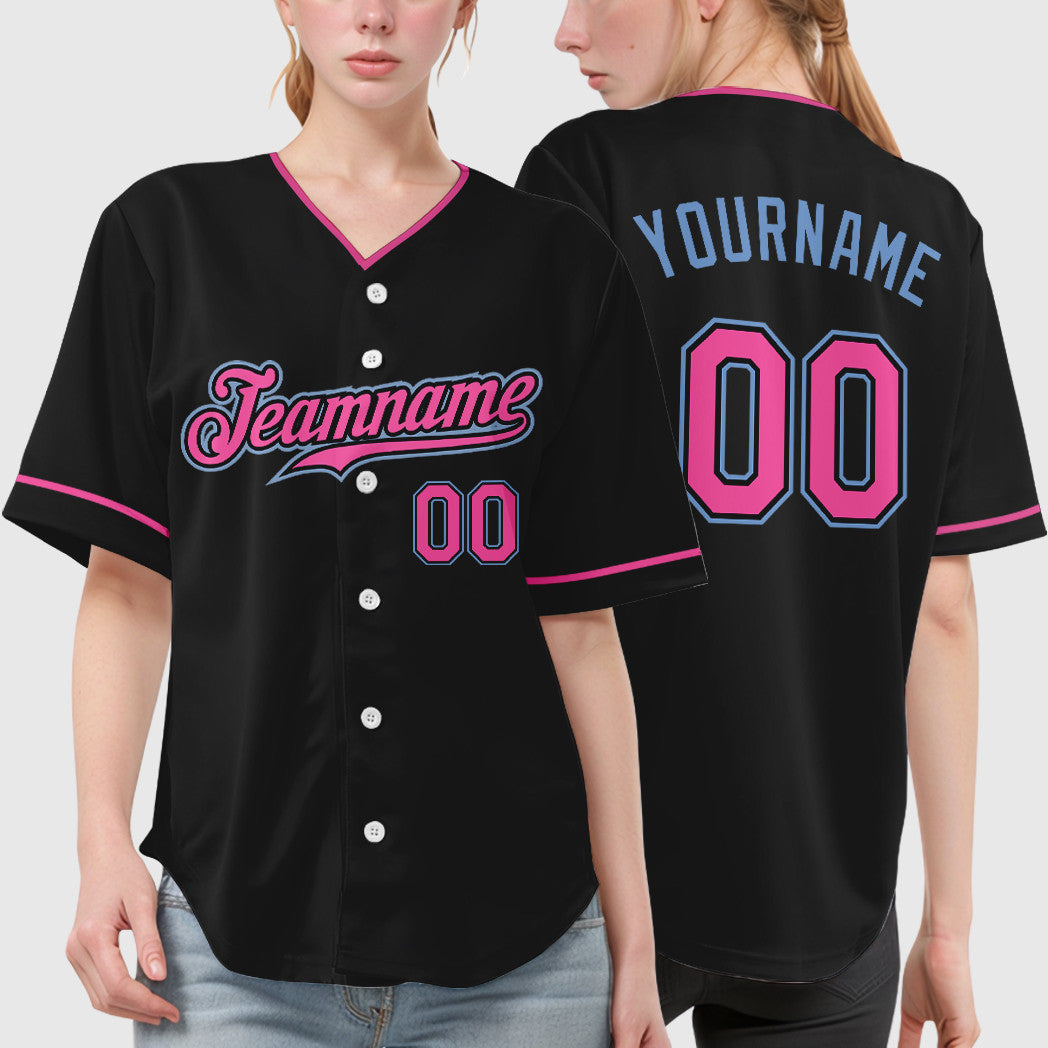 Custom Black Light Blue Pink Baseball Jersey