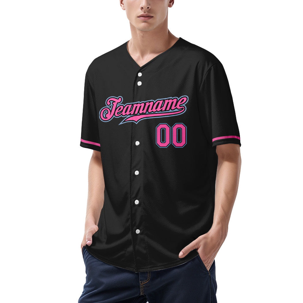 Custom Black Light Blue Pink Baseball Jersey