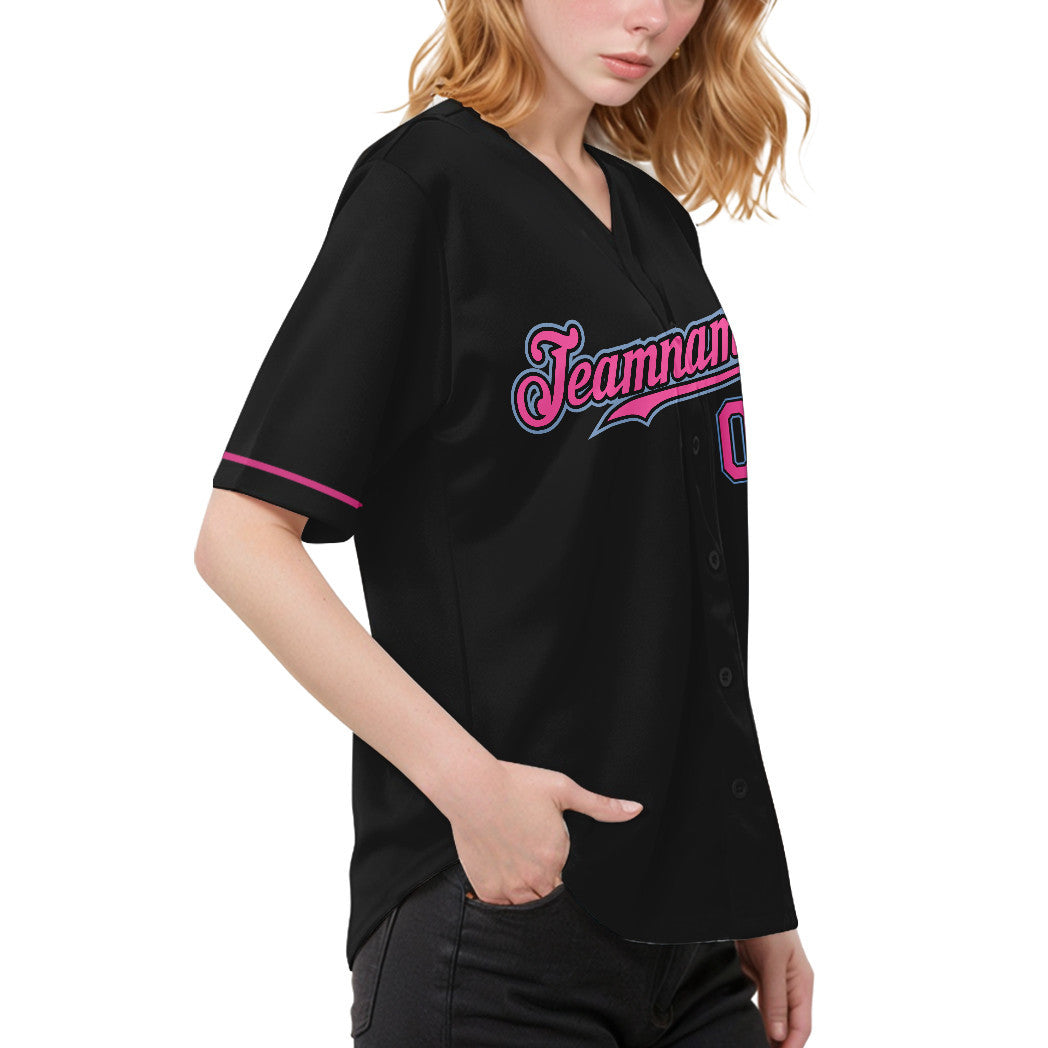 Custom Black Light Blue Pink Baseball Jersey