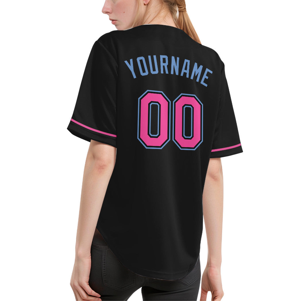 Custom Black Light Blue Pink Baseball Jersey