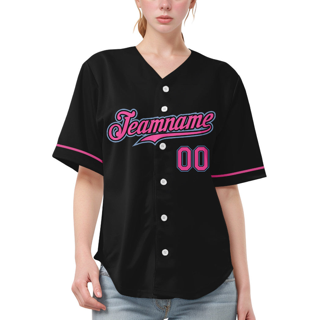 Custom Black Light Blue Pink Baseball Jersey
