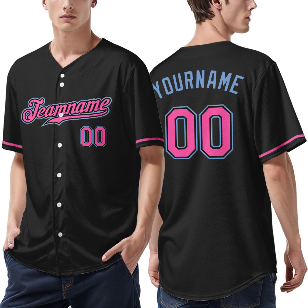 Custom Black Light Blue Pink Baseball Jersey