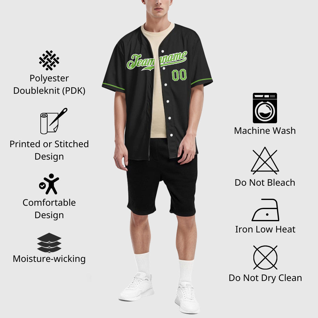 Custom Black Neon Green Baseball Jersey