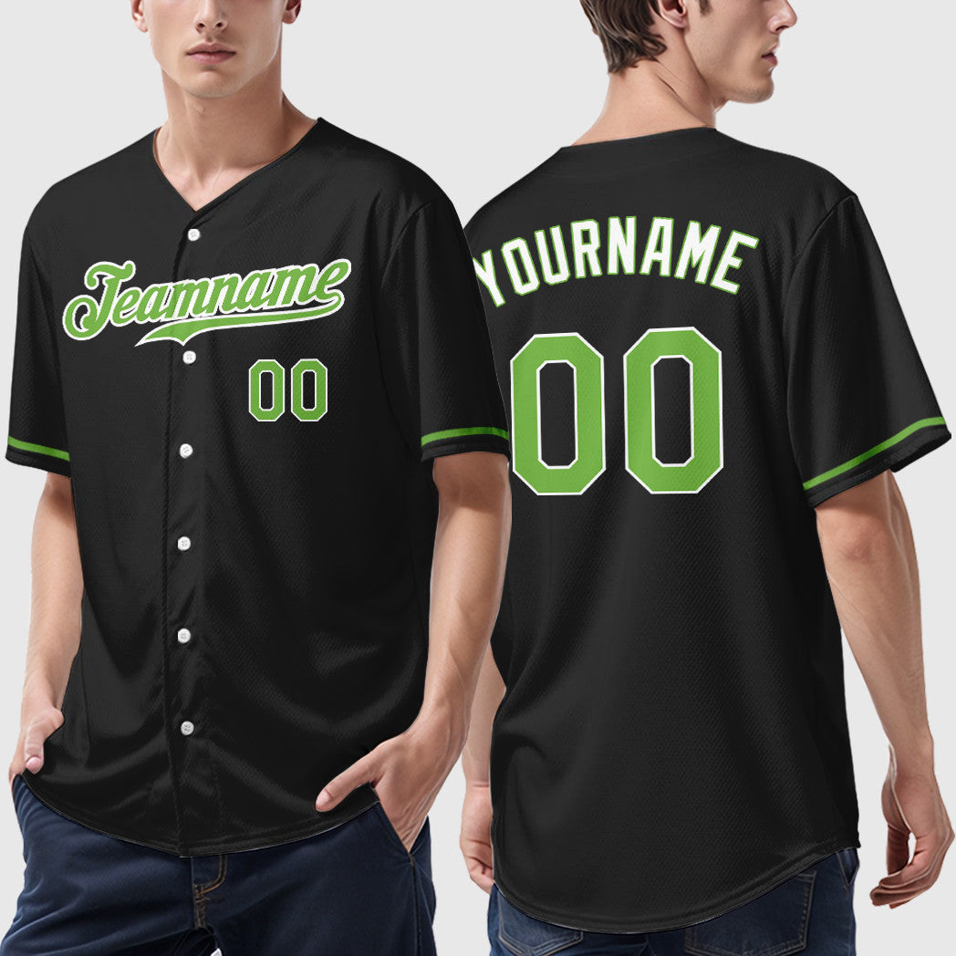 Custom Black Neon Green Baseball Jersey