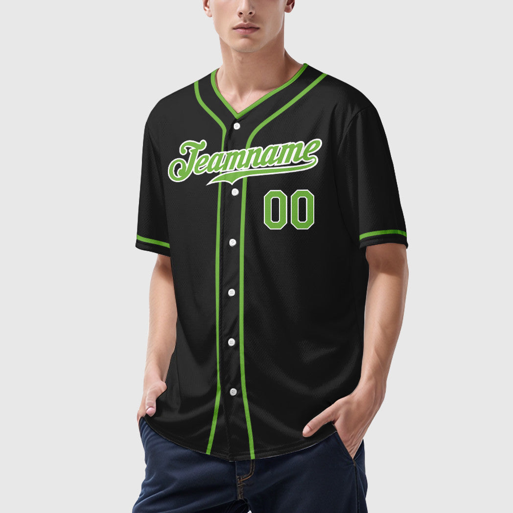 Custom Black Neon Green Piping Baseball Jersey