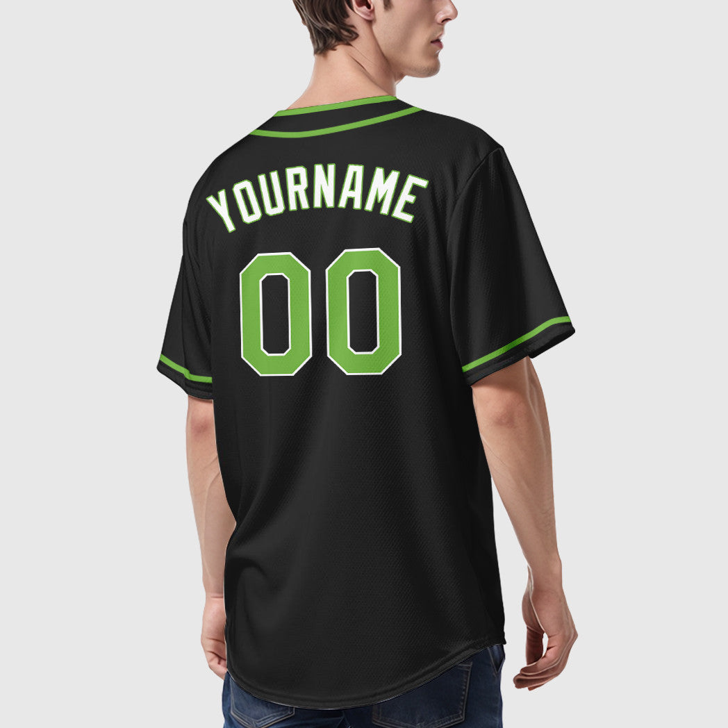 Custom Black Neon Green Piping Baseball Jersey