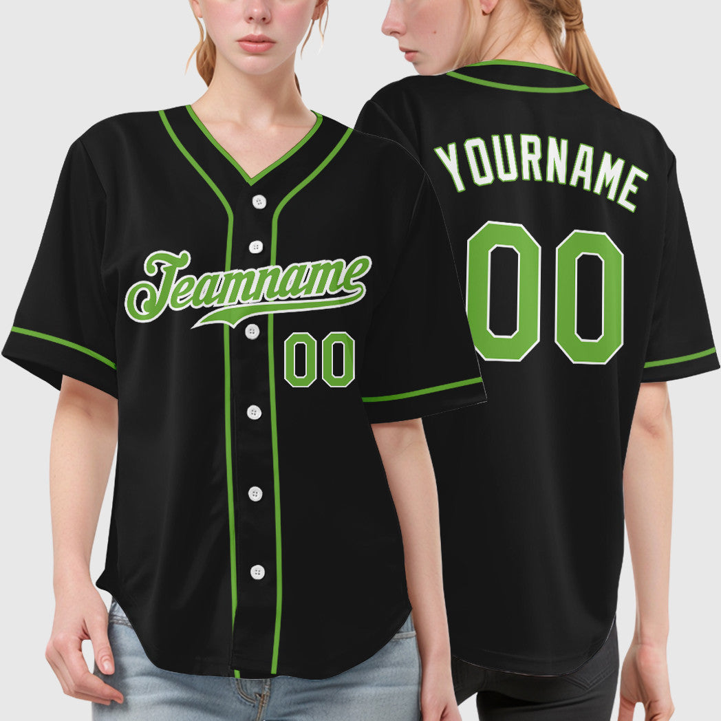 Custom Black Neon Green Piping Baseball Jersey