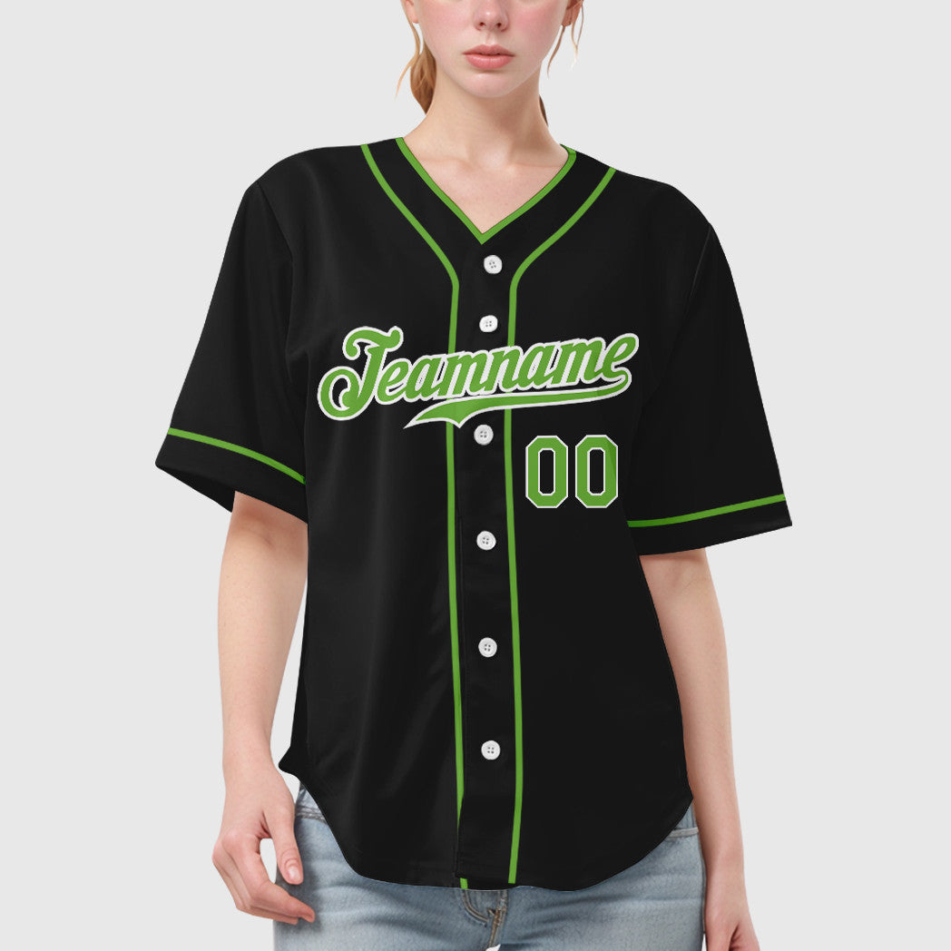Custom Black Neon Green Piping Baseball Jersey