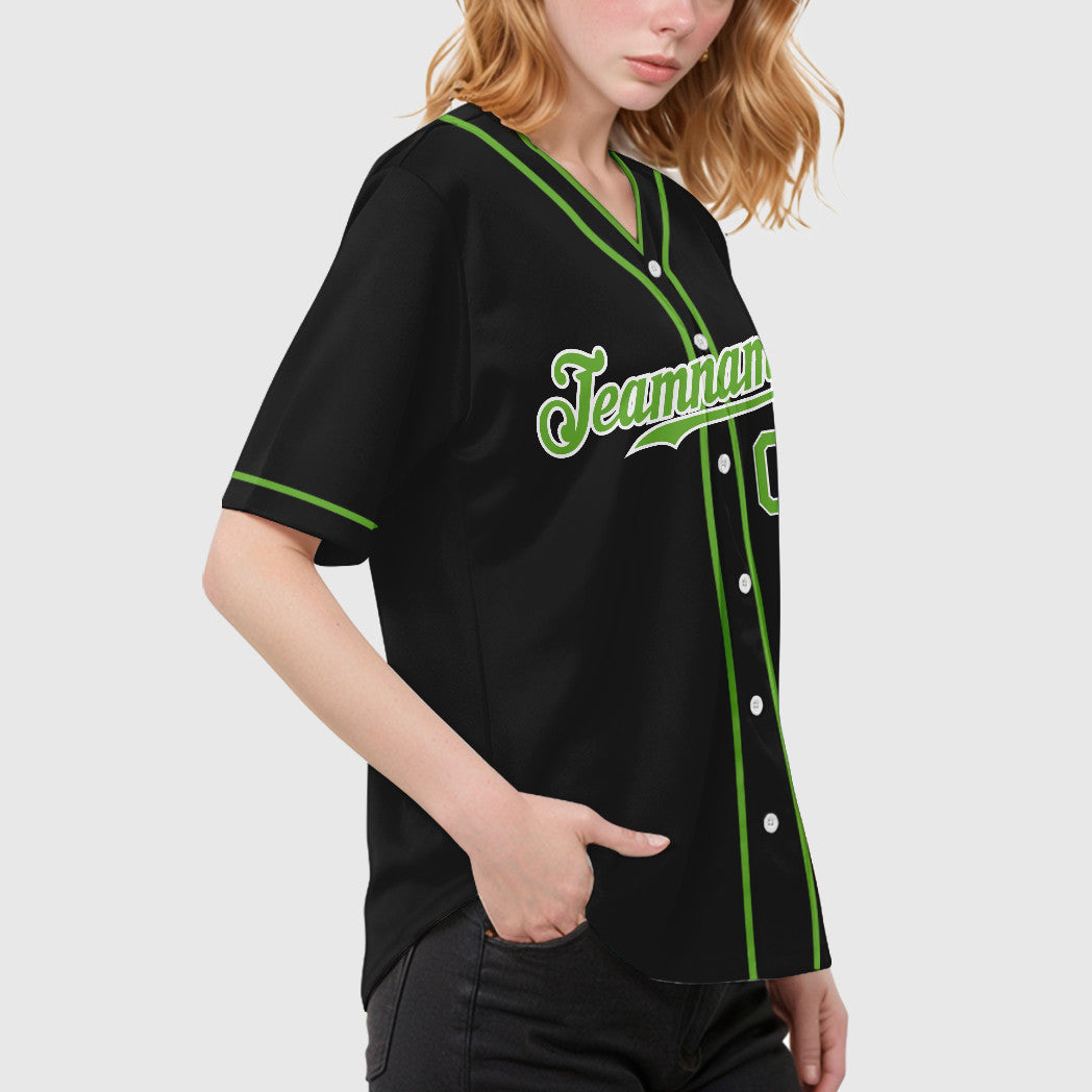 Custom Black Neon Green Piping Baseball Jersey
