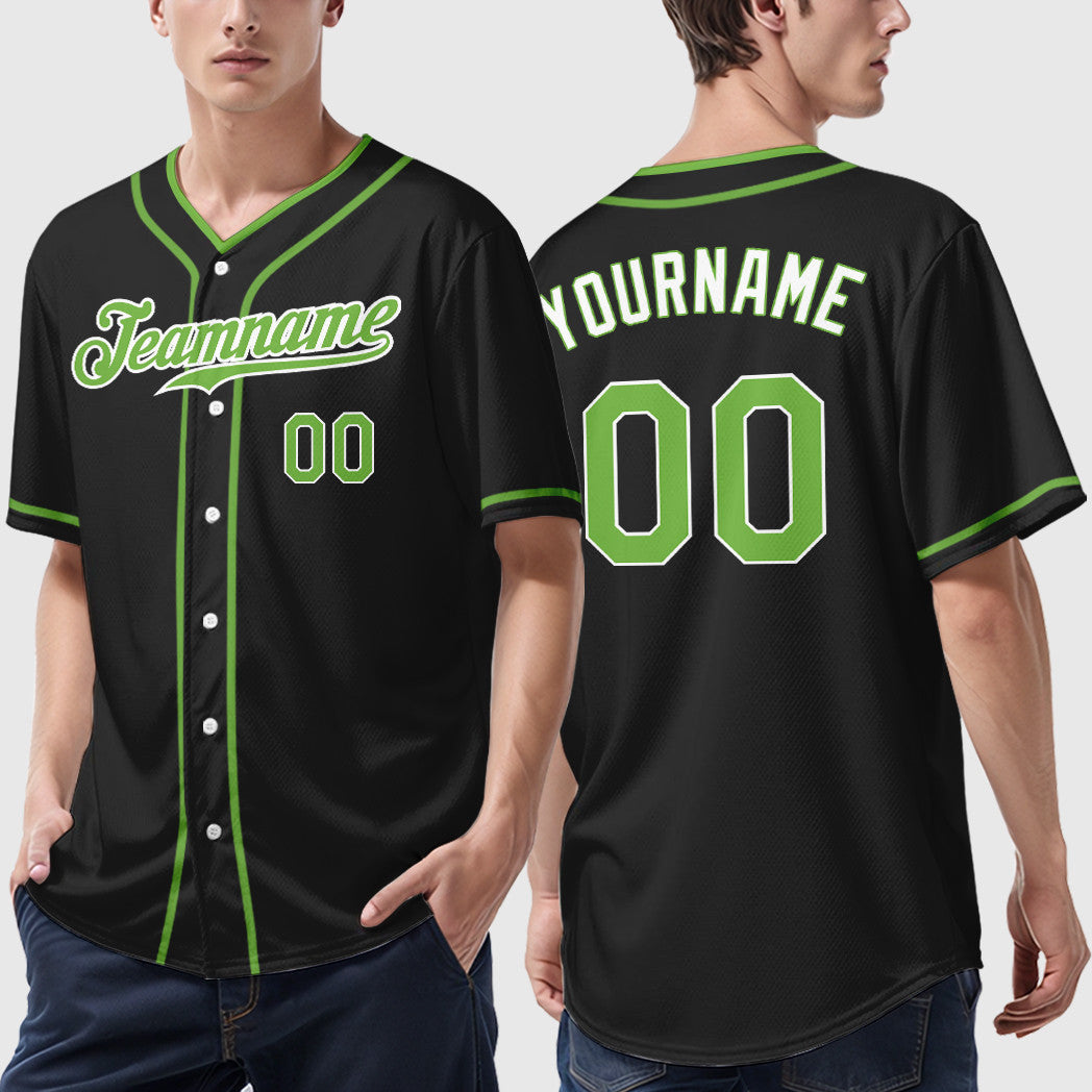 Custom Black Neon Green Piping Baseball Jersey