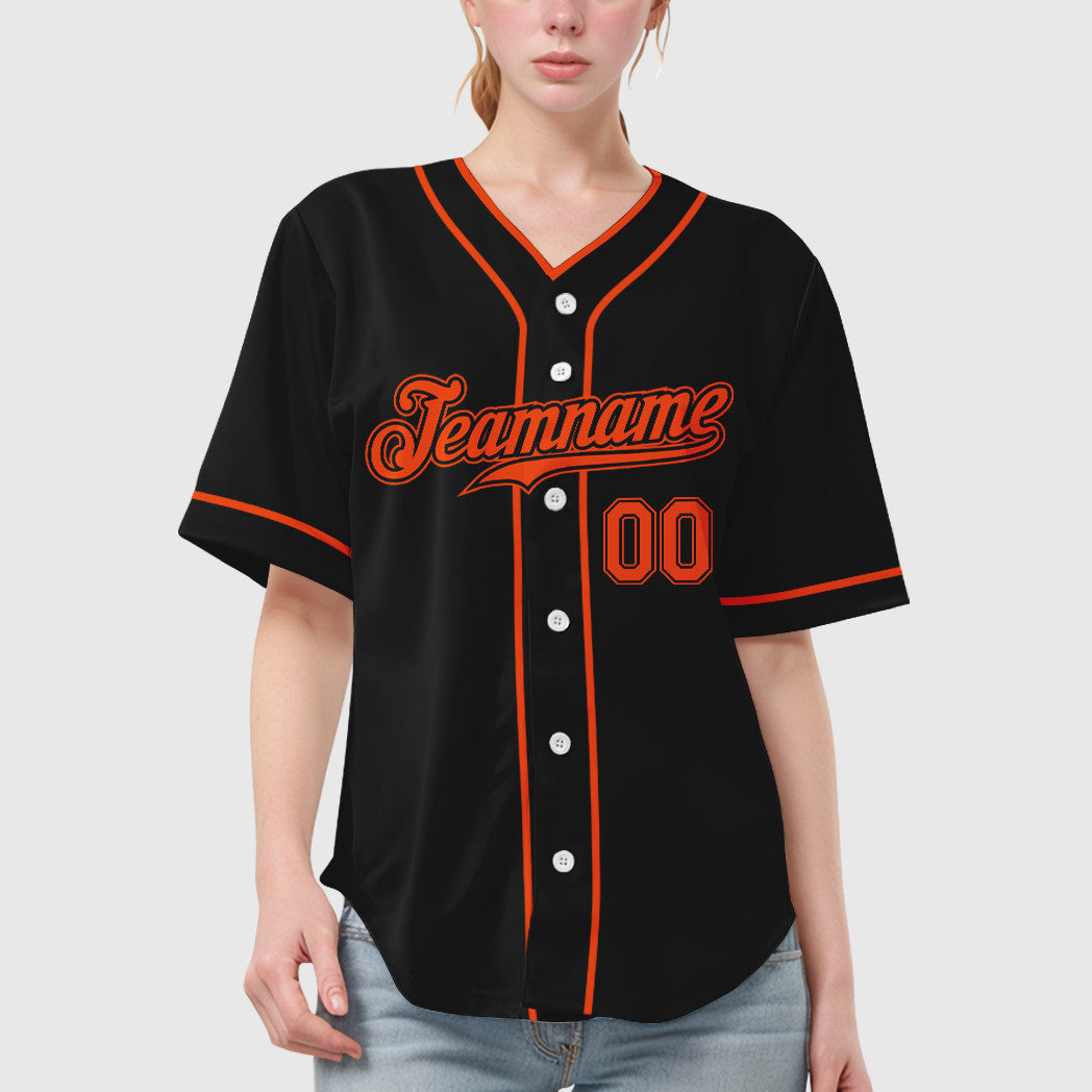 Custom Black Orange Piping Baseball Jersey