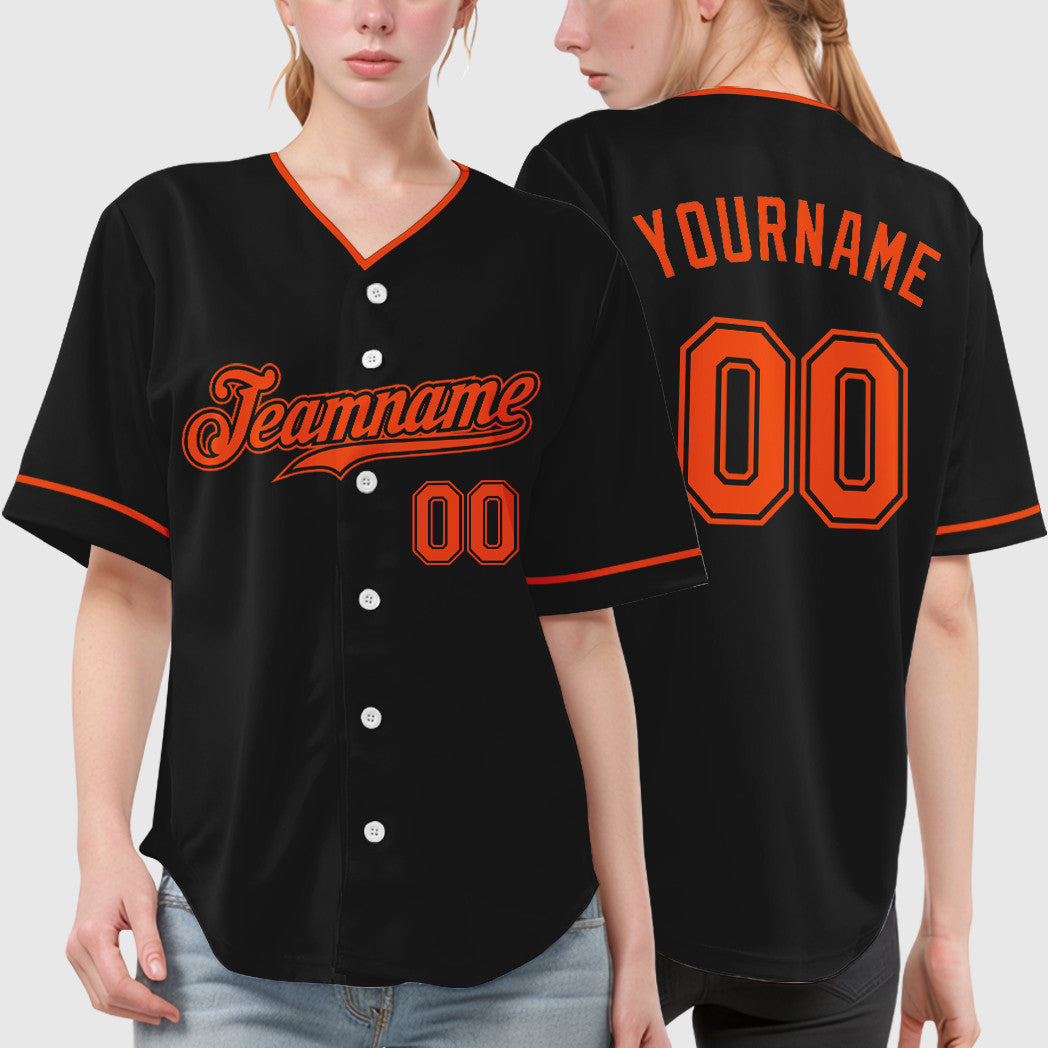 Custom Black Orange Collar Sleeve Baseball Jersey
