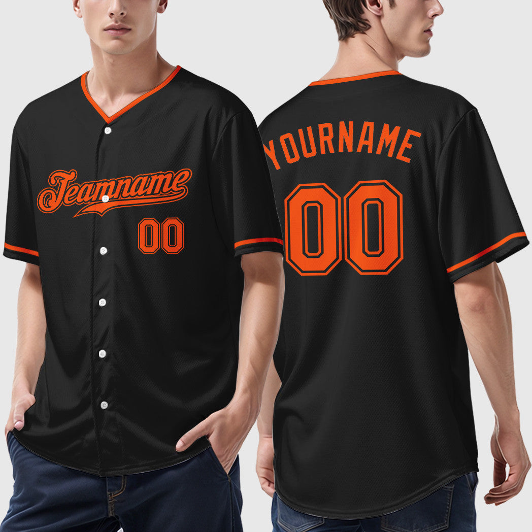 Custom Black Orange Collar Sleeve Baseball Jersey