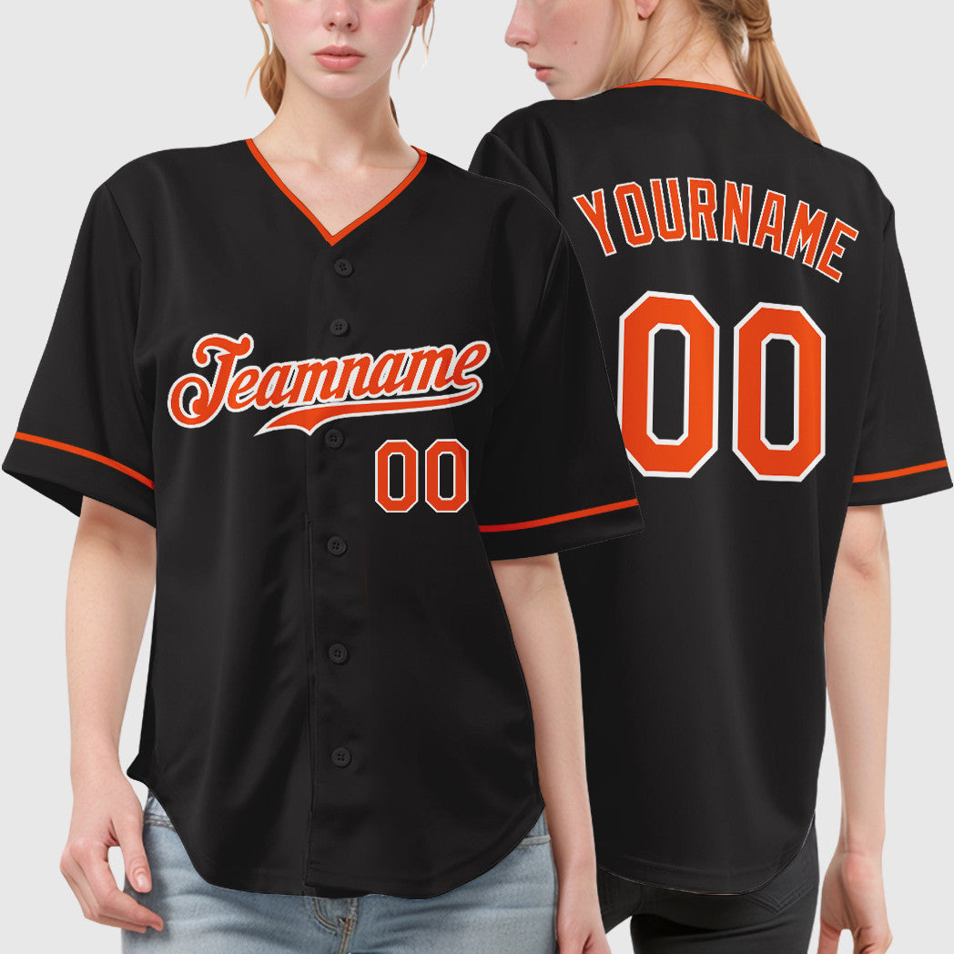 Black Orange-White Sleeve Collar Baseball Jersey