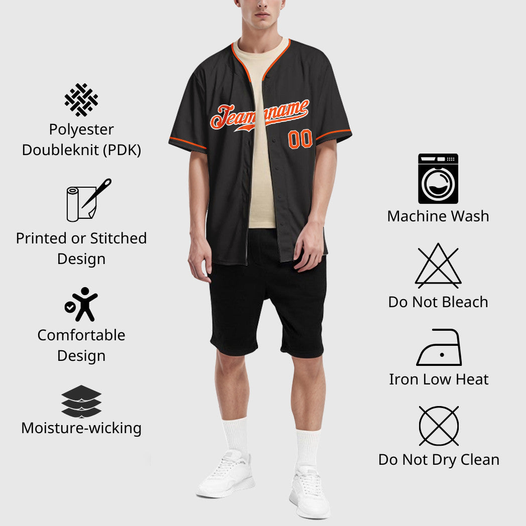 Black Orange-White Sleeve Collar Baseball Jersey