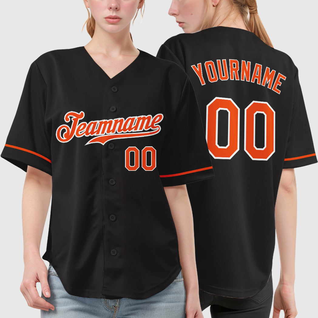 Custom Black Orange-White Baseball Jersey