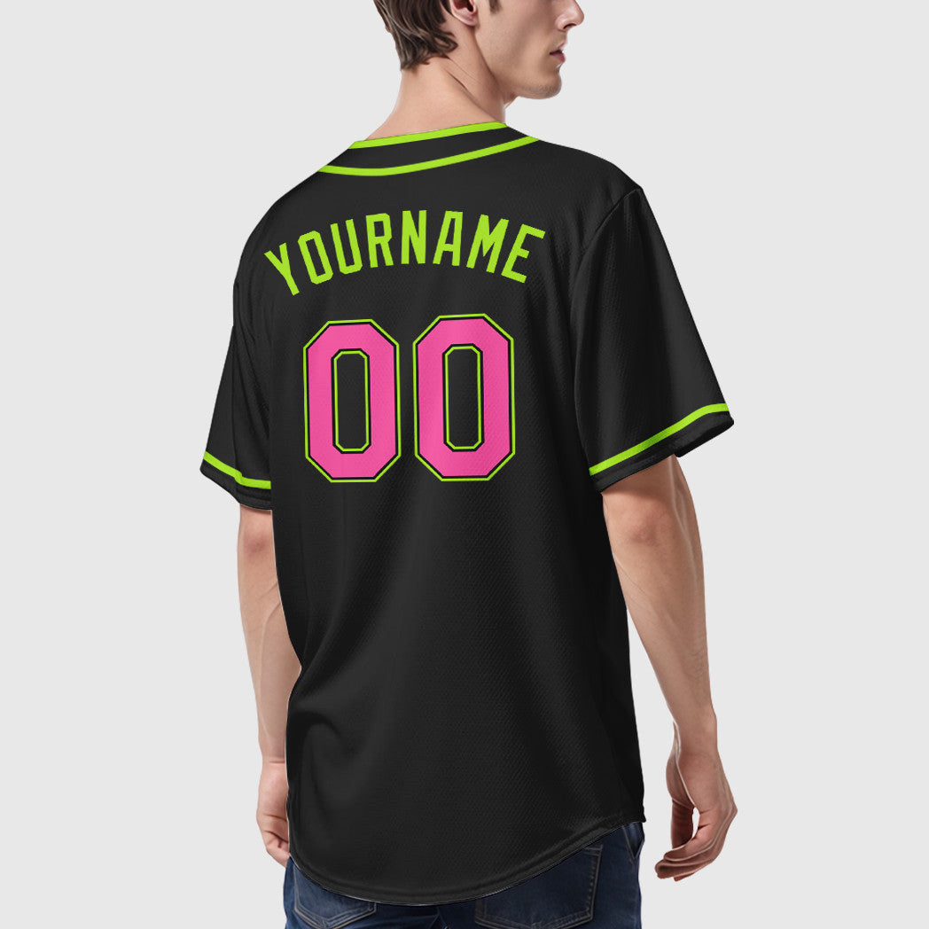 Custom Black Pink Green-Neon Piping Baseball Jersey