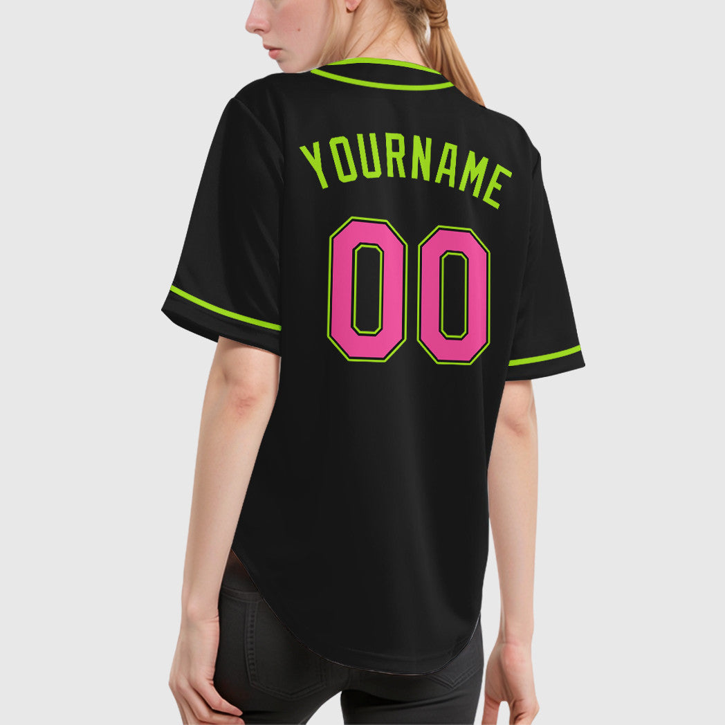 Custom Black Pink Green-Neon Piping Baseball Jersey