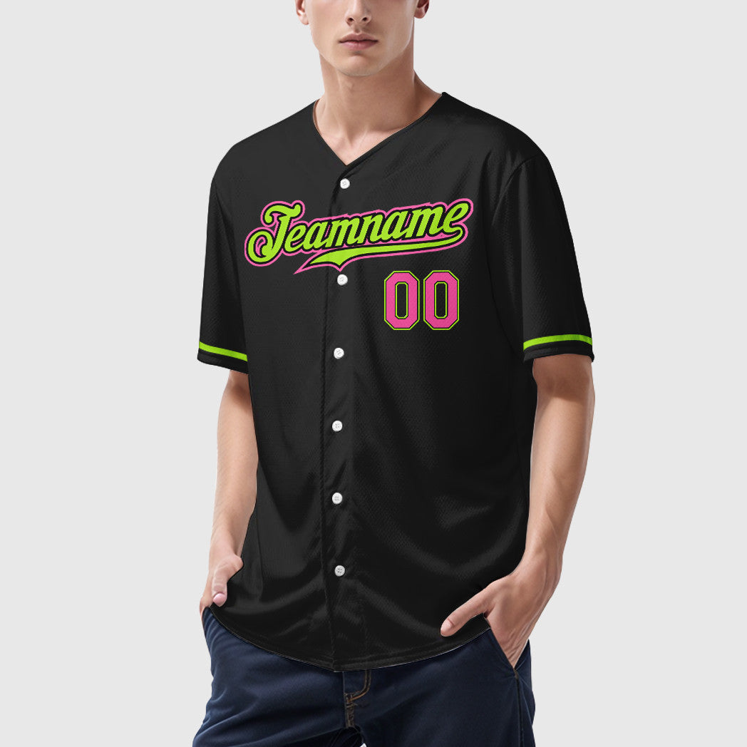 Custom Black Pink Green-Neon Baseball Jersey