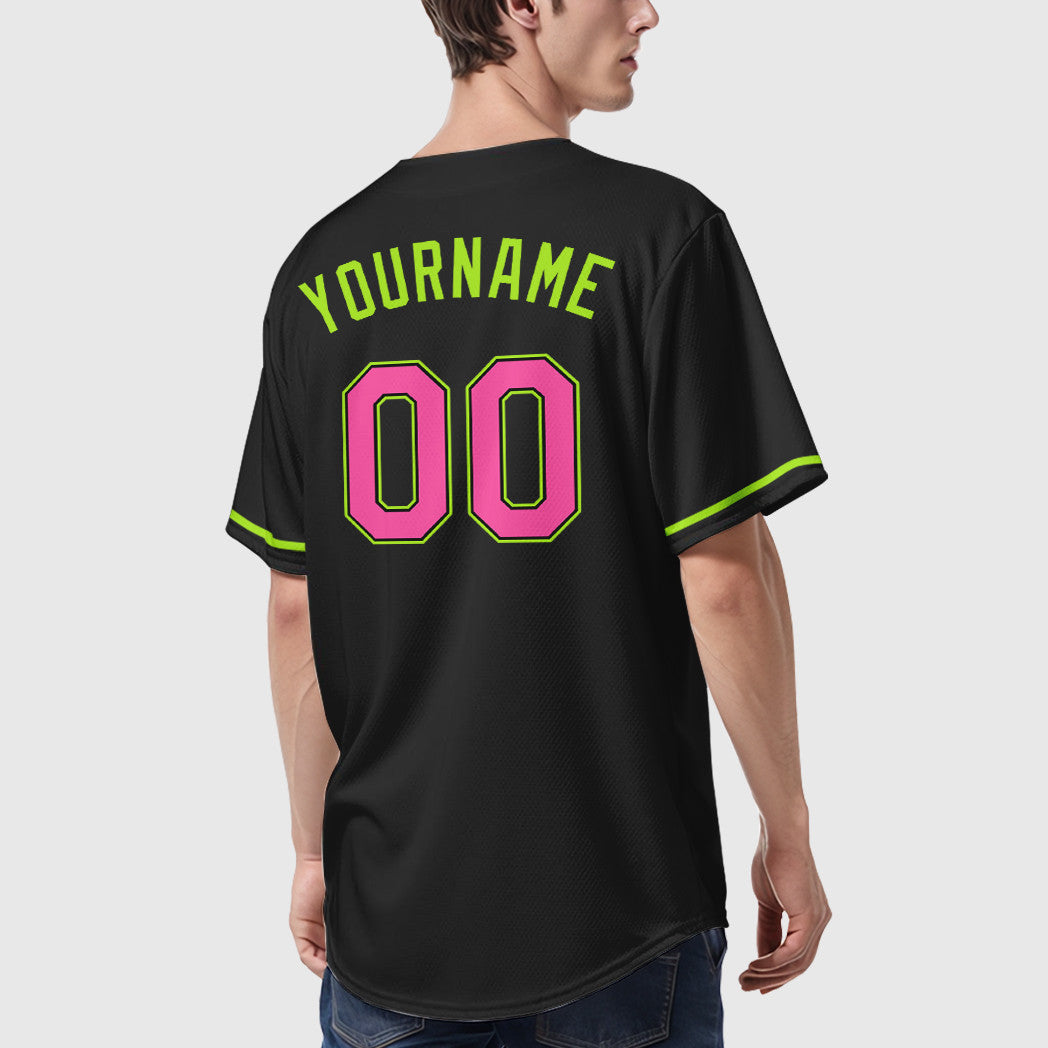 Custom Black Pink Green-Neon Baseball Jersey