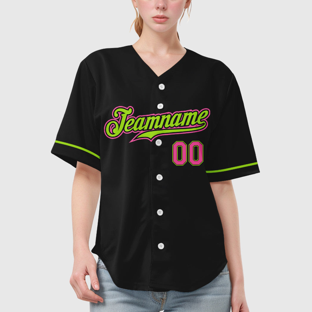 Custom Black Pink Green-Neon Baseball Jersey