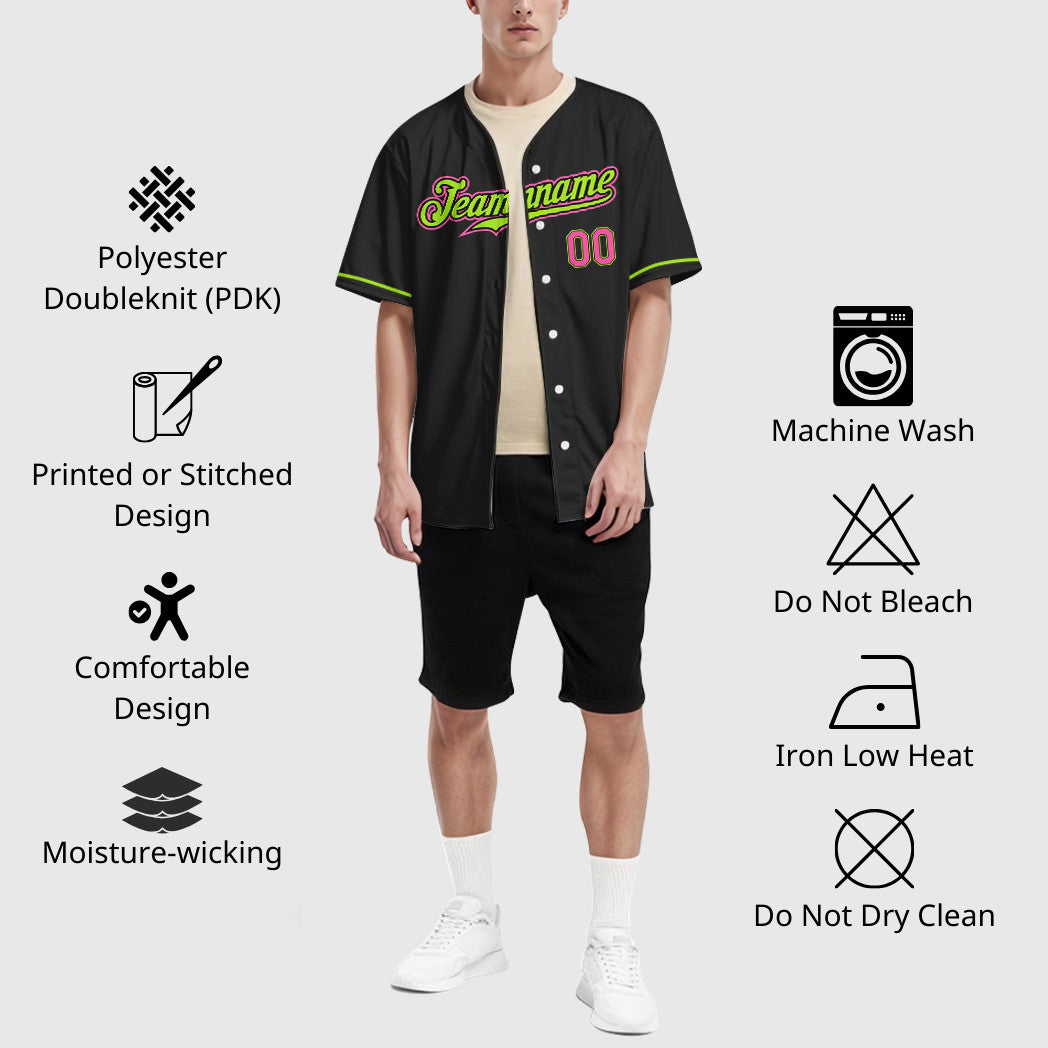 Custom Black Pink Green-Neon Baseball Jersey