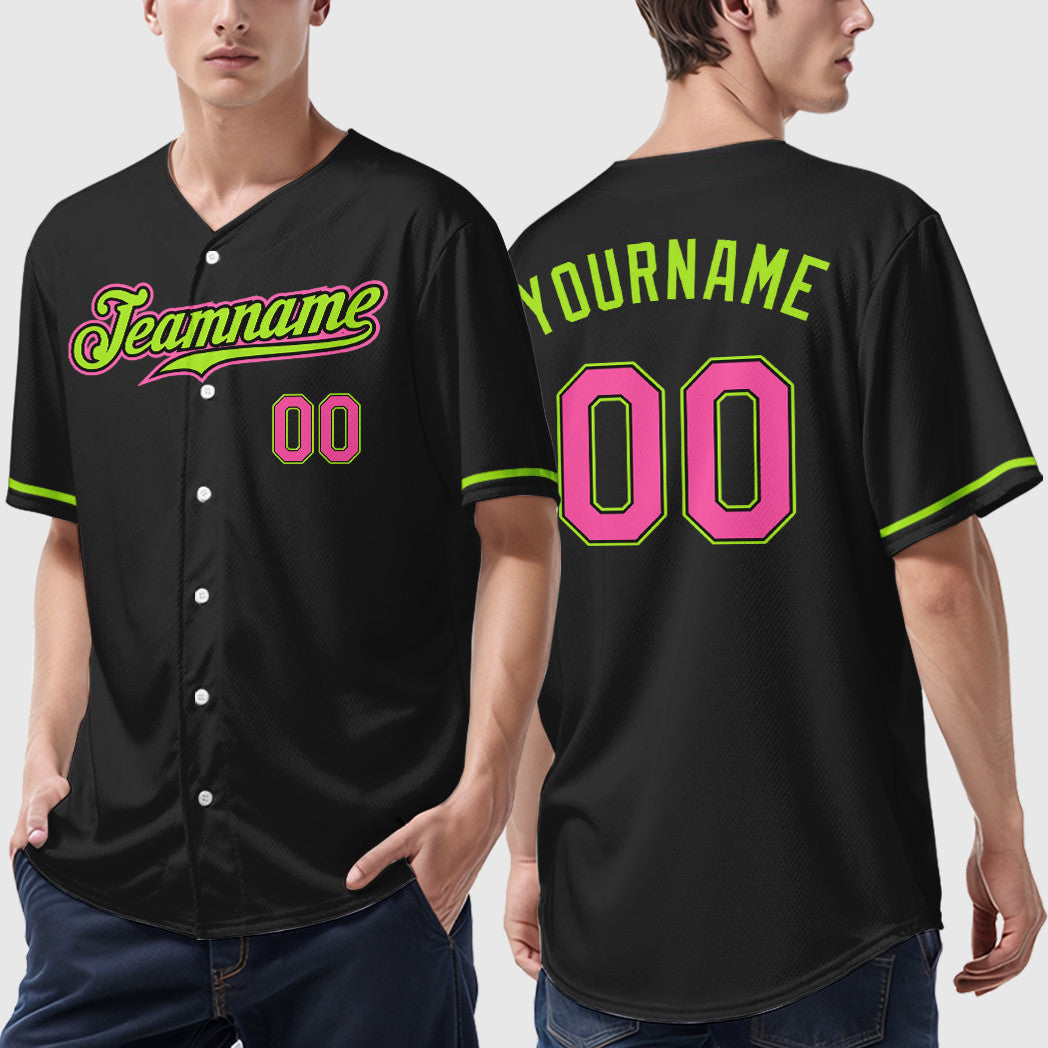 Custom Black Pink Green-Neon Baseball Jersey