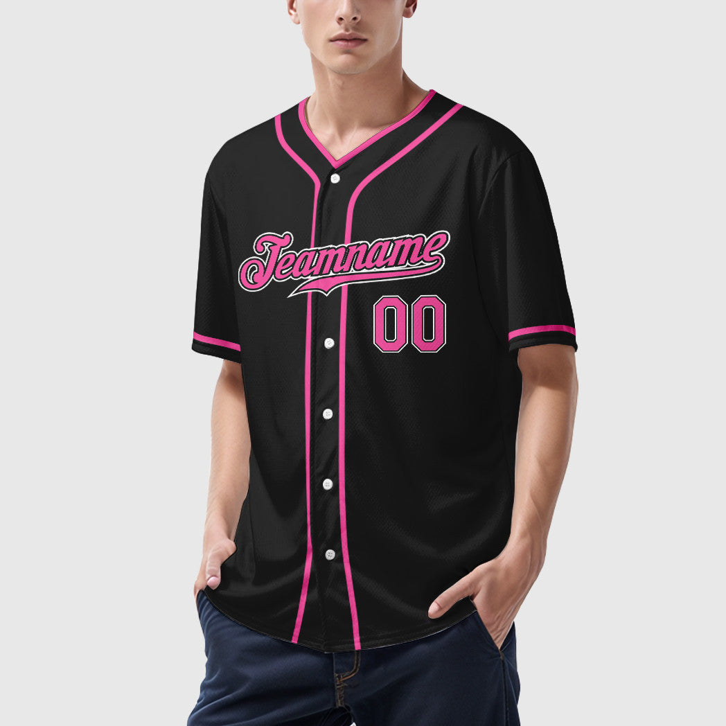 Custom Black Pink-White Piping Baseball Jersey