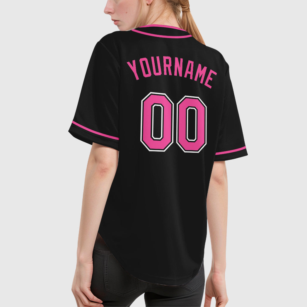 Custom Black Pink-White Piping Baseball Jersey